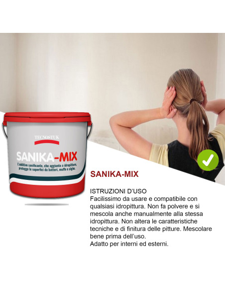 Sanika Mix Additivo Sanificante per idropitture per protegge le superici da Batteri Muffe e Alghe da 3 litri