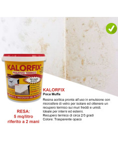 Kit Pareti Umide e Fredde (senza muffa) per 4/5 mq: Kalorfix lt.1 + FreddoStop lt.1 + TermicaMix lt.1 + MasterPaint lt.1 2