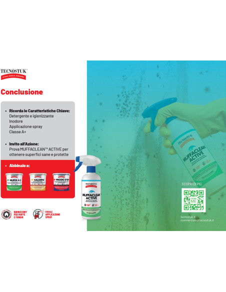 MuffaClean Active 250ml Tecnostuk Detergente e igienizzante Inodore Applicazione spray Classe A+