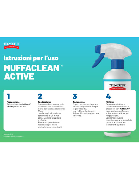 MuffaClean Active 250ml Tecnostuk Detergente e igienizzante Inodore Applicazione spray Classe A+