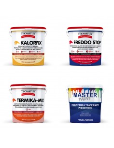 Kit Pareti Umide e Fredde (senza muffa) per 4/5 mq: Kalorfix lt.1 + FreddoStop lt.1 + TermicaMix lt.1 + MasterPaint lt.1